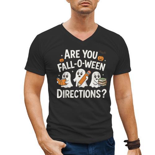 Are You Fall O Ween Directions Halloween Teacher Ghosts Men's V-Neck T-Shirt - teacherstshirts.com DE