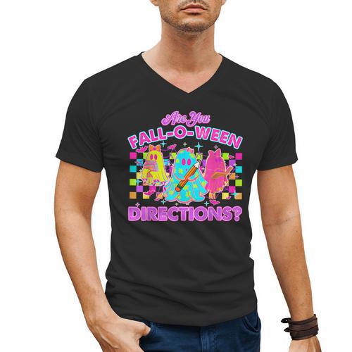 Are You Fall-O-Ween Directions Teacher Ghost Halloween Men's V-Neck T-Shirt - teacherstshirts.com