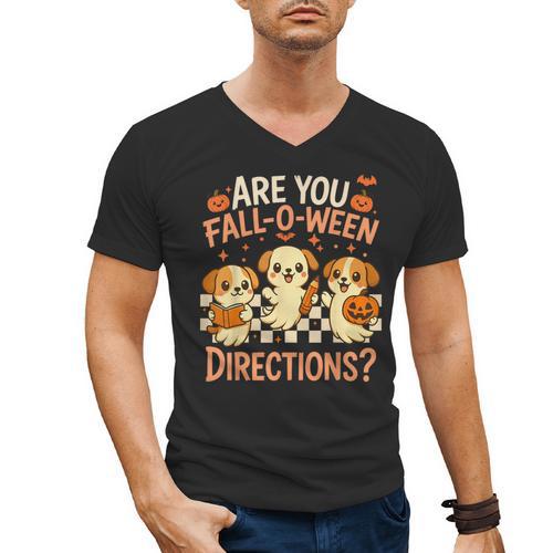 Are You Fall O Ween Directions Teacher Halloween Dog Ghost Men's V-Neck T-Shirt - teacherstshirts.com UK