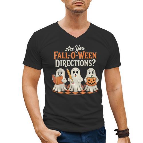 Are You Fall O Ween DirectionsRetro Teacher Halloween Ghost Men's V-Neck T-Shirt - teacherstshirts.com