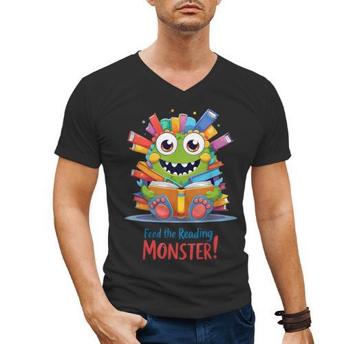 Feed The Reading Monster Halloween Teacher Men's V-Neck T-Shirt - teacherstshirts.com UK