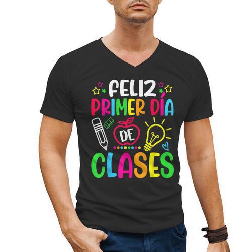 Feliz Primer Dia De Clases Kids Girl Teacher Spanish School Men's V-Neck T-Shirt - teacherstshirts.com