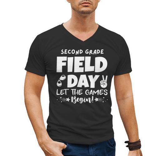 Field Day Second 2nd Grade Orange 2025 Boy Girl Teacher Men's V-Neck T-Shirt - teacherstshirts.com