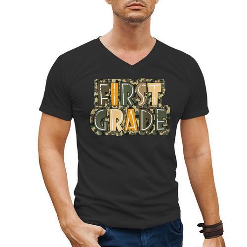 First 1St Grade Camo Camouflage Boy Teacher Back To School Men's V-Neck T-Shirt - teacherstshirts.com AU
