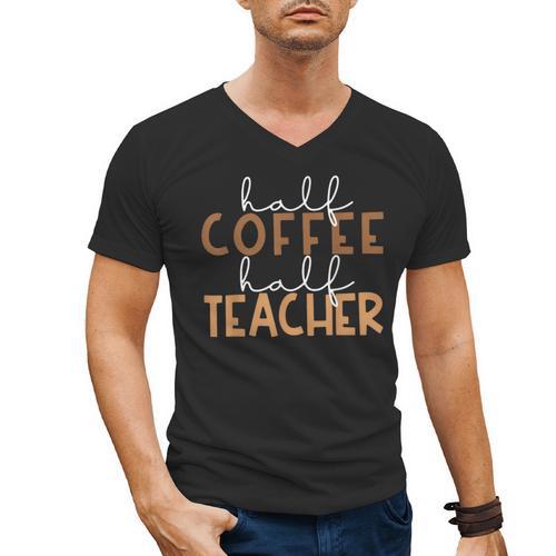 First Day Back To School Half Coffee Half Teacher Women Men's V-Neck T-Shirt - teacherstshirts.com CA