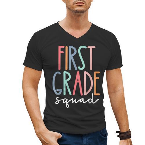First Grade Squad 1st Grade Teacher Crew Back To School Team Men's V-Neck T-Shirt - teacherstshirts.com AU