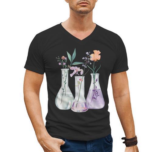 Flowers Test Tube Chemistry Student Science Teacher Women Men's V-Neck T-Shirt - teacherstshirts.com AU