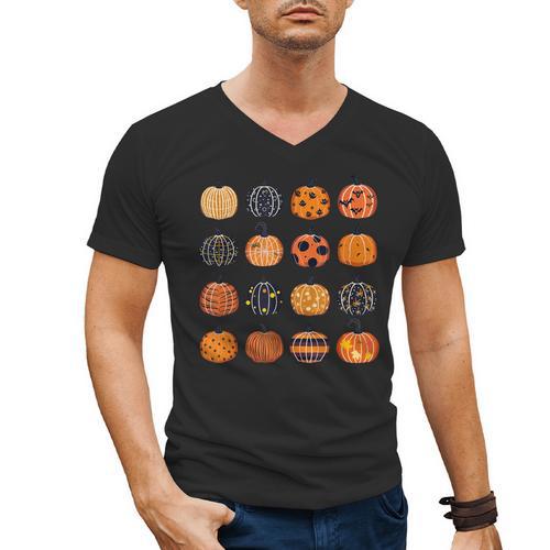 Folk Art Pumpkins Teacher Nurses Admin Witch Halloween Cute Men's V-Neck T-Shirt - teacherstshirts.com UK