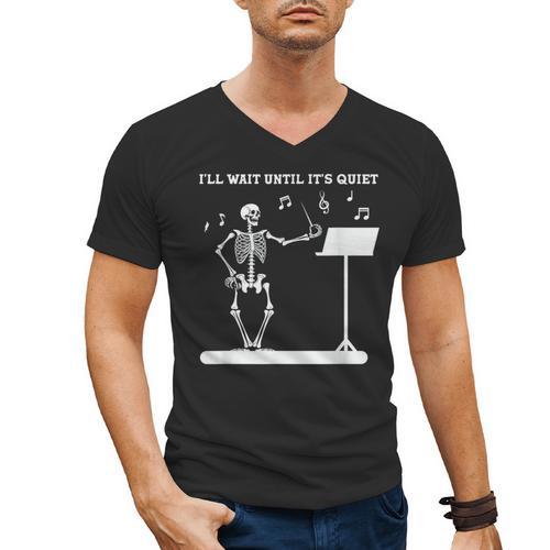 Funny Skeleton Music Teacher I'Ll Wait Until It's Quiet Men's V-Neck T-Shirt - teacherstshirts.com AU