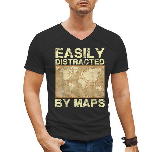 Geography Teacher Easily Distracted By Maps Men's V-Neck T-Shirt - teacherstshirts.com AU