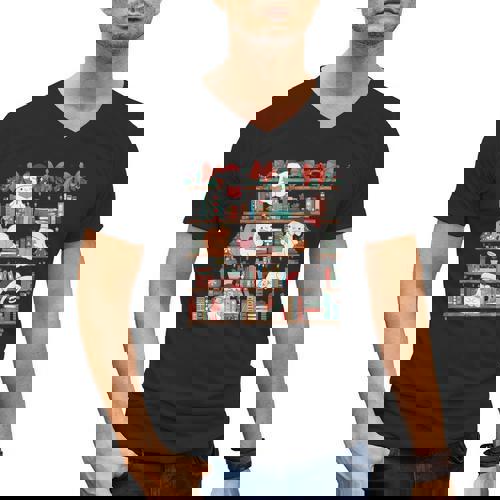 Ghost Christmas Reading Book Lover Library Christmas Teacher Men&#x27;s V-Neck T-Shirt - teacherstshirts.com