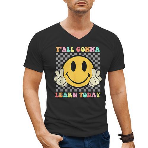 You All Gonna Learn Today Shirt Retro Groovy Teacher Life Men's V-Neck T-Shirt - teacherstshirts.com UK