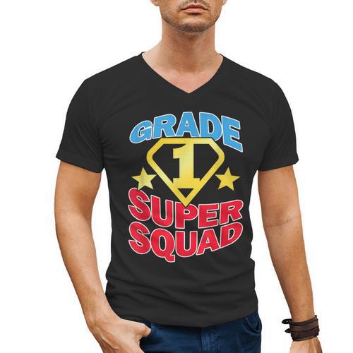 Grade 1 Super Squad Superhero Teacher Team Men's V-Neck T-Shirt - teacherstshirts.com DE