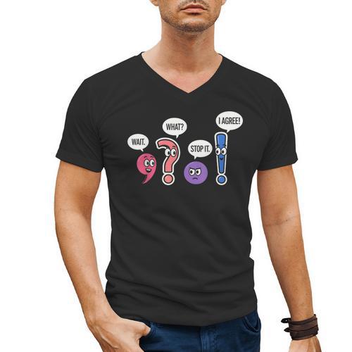 Grammar Teacher Wait What Stop It I Agree Humor Men's V-Neck T-Shirt - teacherstshirts.com CA