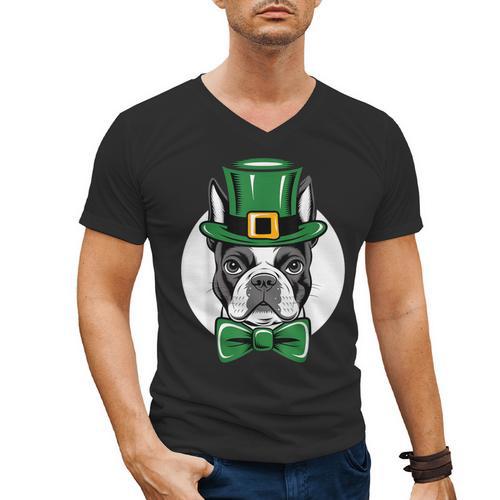 Green Boston Terrier Shamrock St Patricks Day Boston Terrier Men's V-Neck T-Shirt - Bostonterriersmerch.com