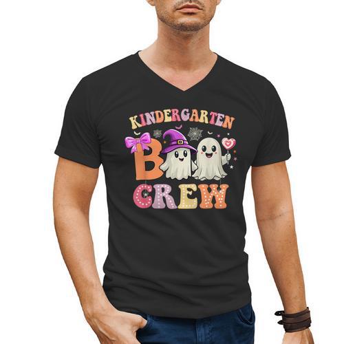 Groovy Kindergarten Boo Crew Kinder Halloween Teacher Kids Men's V-Neck T-Shirt - teacherstshirts.com CA