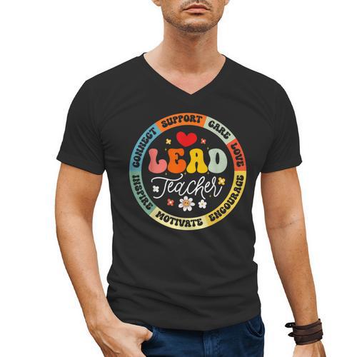 Groovy Lead Teacher Appreciation Back To School Men's V-Neck T-Shirt - teacherstshirts.com DE