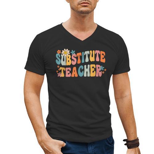 Groovy Substitute Teacher Retro Teacher Back To School Men's V-Neck T-Shirt - teacherstshirts.com AU