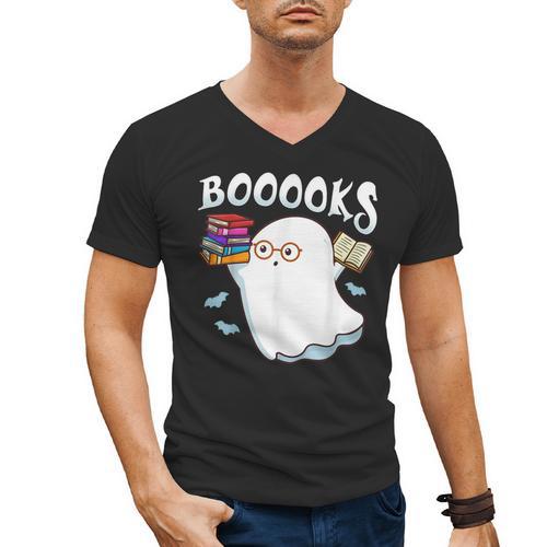Halloween Books Librarian English Teacher Reader Reading Men's V-Neck T-Shirt - teacherstshirts.com CA