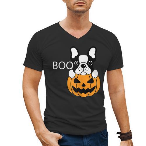 The Halloween Boston Terrier Men's V-Neck T-Shirt - Bostonterriersmerch.com
