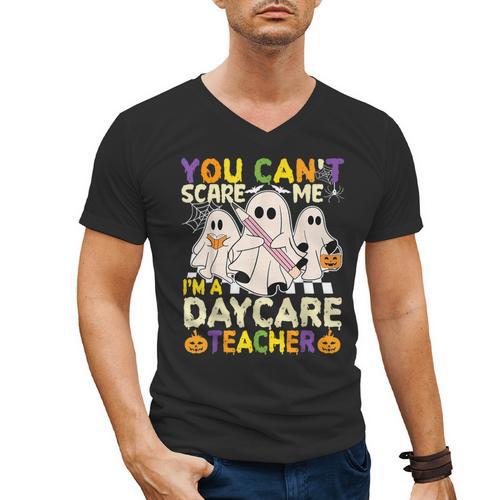 Halloween You Can't Scare Me I'm a Daycare Teacher Ghost Men's V-Neck T-Shirt - teacherstshirts.com AU