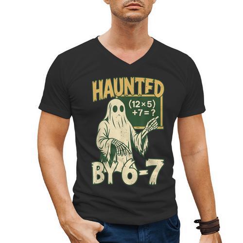 Halloween Costume Haunted By 67 Ghost Math Teacher Professor Men's V-Neck T-Shirt - teacherstshirts.com DE