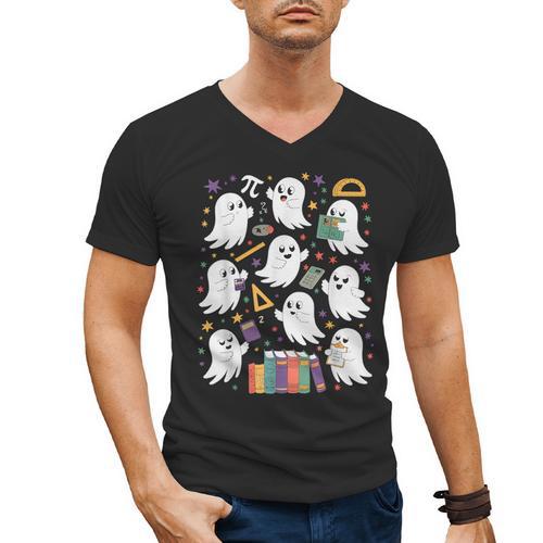 Halloween Math Teacher Ghost Math Teacher Spooky Halloween Men's V-Neck T-Shirt - teacherstshirts.com AU