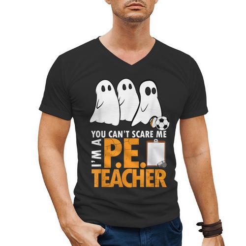 Halloween PE Teacher Shirt Can't Scare Me Men's V-Neck T-Shirt - teacherstshirts.com