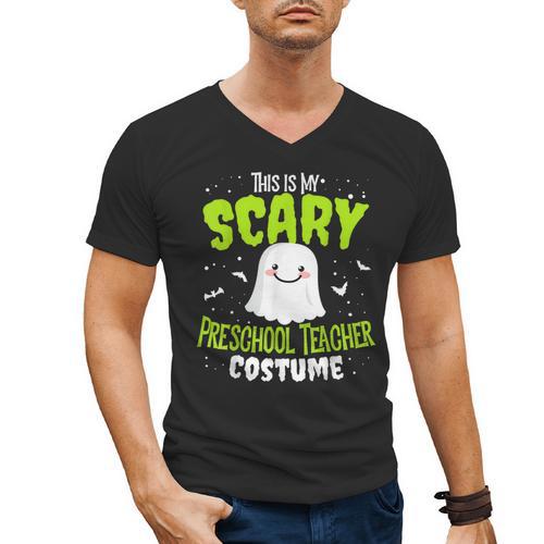 Halloween This Is My Scary Preschool Teacher Custome For Men Women Kids Men's V-Neck T-Shirt - teacherstshirts.com AU