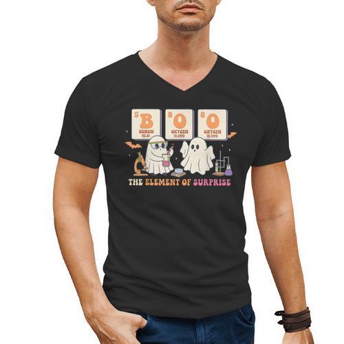 Halloween Science Teacher Boo Ghost The Element Of Surprise Men's V-Neck T-Shirt - teacherstshirts.com AU