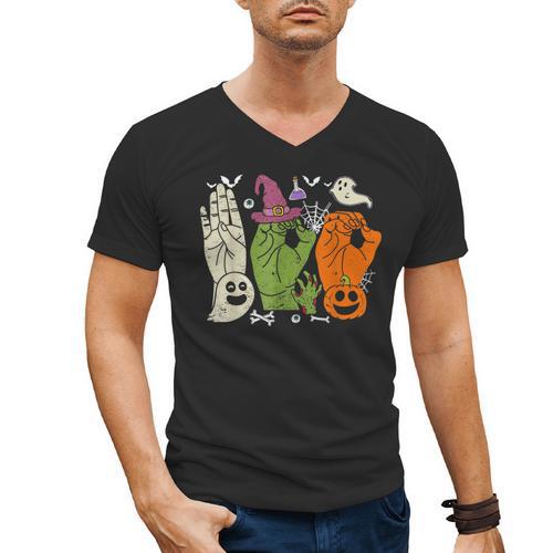 Halloween SPED Teacher Boo In ASL Boo Hands Sign Language Men's V-Neck T-Shirt - teacherstshirts.com CA