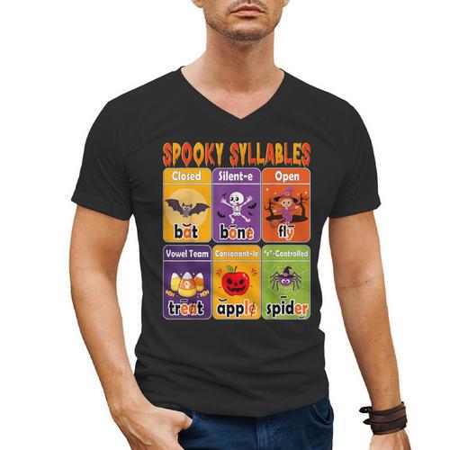 Halloween Spooky Syllable Types Teacher Educational Men's V-Neck T-Shirt - teacherstshirts.com AU