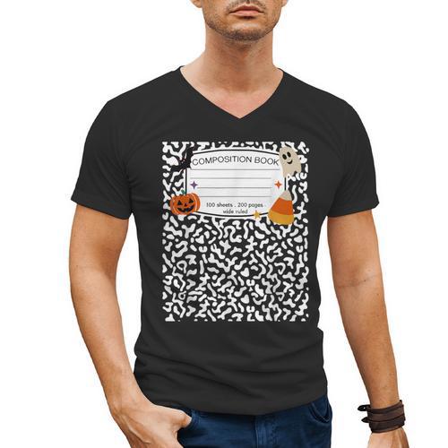 Halloween Teacher Composition Book Notebook Matching Group Men's V-Neck T-Shirt - teacherstshirts.com