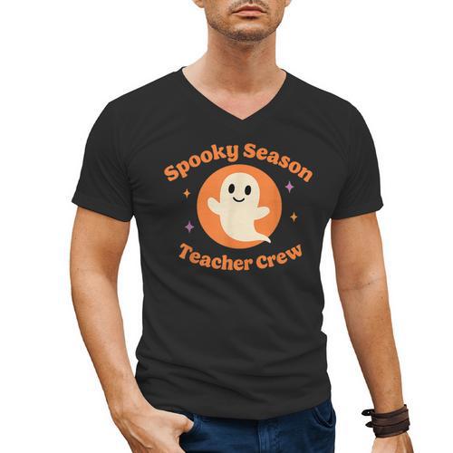 Halloween Teacher Crew Spooky Season Retro Ghost Men's V-Neck T-Shirt - teacherstshirts.com AU