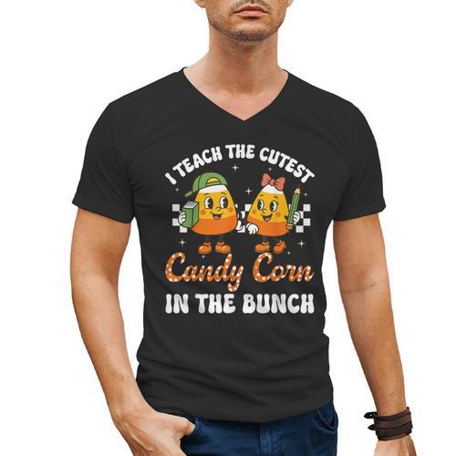 Halloween Teacher Cutest Candy Corn Groovy Spooky Teachers Men's V-Neck T-Shirt - teacherstshirts.com AU