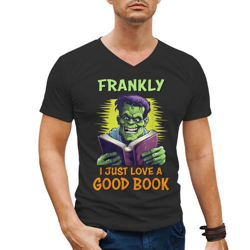 Halloween Teacher Librarian Frankenstein Reading Books Men's V-Neck T-Shirt - teacherstshirts.com AU