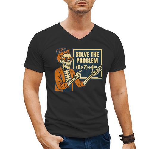 Halloween Teacher Six Seven Meme 6 7 Skeleton Spooky Costume Men's V-Neck T-Shirt - teacherstshirts.com CA