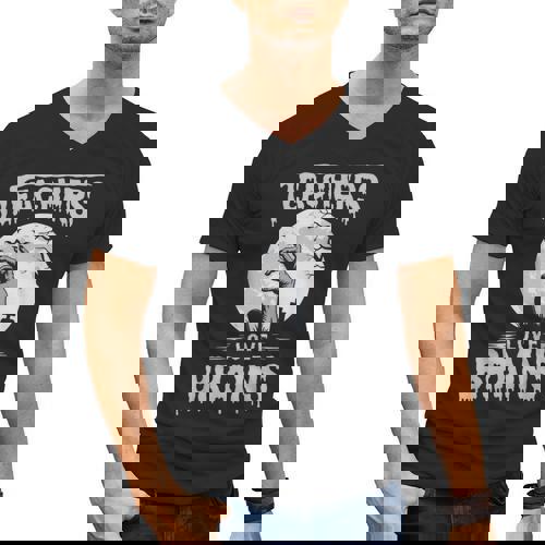 Halloween Teacher Tshirts Zombie Teachers Love Brains Men&#x27;s V-Neck T-Shirt - teacherstshirts.com