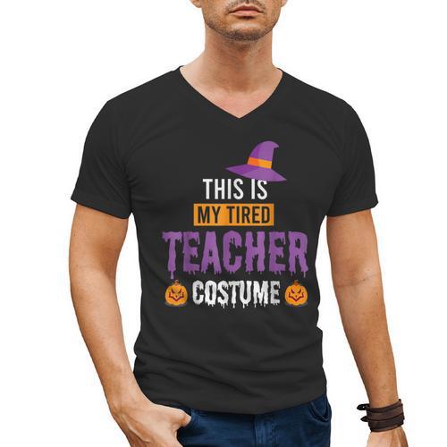 Halloween Teachers This Is My Tired Teacher Costume Men's V-Neck T-Shirt - teacherstshirts.com CA