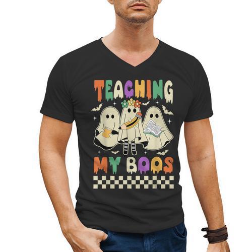 Halloween Teaching My Boos Cute Ghost Teacher Life Costume Men's V-Neck T-Shirt - teacherstshirts.com AU