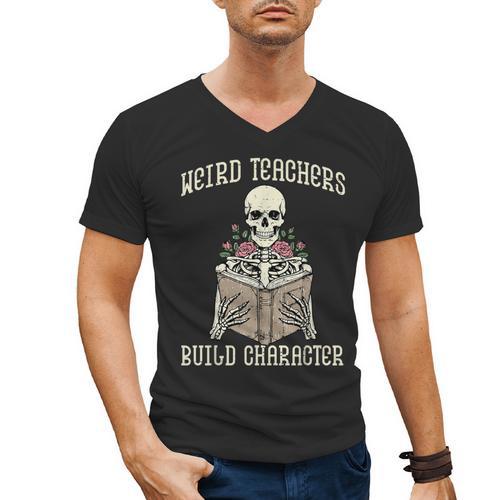 Halloween Weird Teachers Build Character Costume Men Women Men's V-Neck T-Shirt - teacherstshirts.com