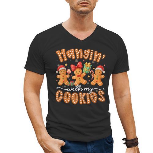 Hangin With My Cookies Gingerbread Men Women Xmas Teacher Men's V-Neck T-Shirt - teacherstshirts.com CA