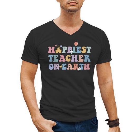 Happiest Teacher On Earth First Day Of School Back To School Men's V-Neck T-Shirt - teacherstshirts.com AU