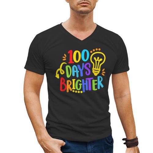 Happy 100th Day Of School 100 Days Brighter Girls Teacher Men's V-Neck T-Shirt - teacherstshirts.com