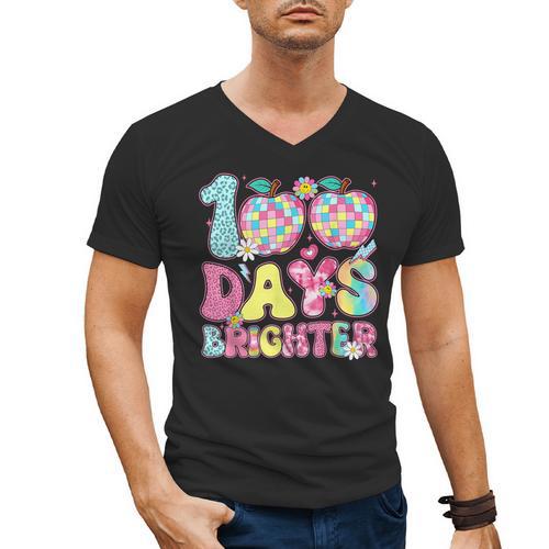 Happy 100th Day Of School 100 Days Brighter Teachers Kids Men's V-Neck T-Shirt - teacherstshirts.com UK