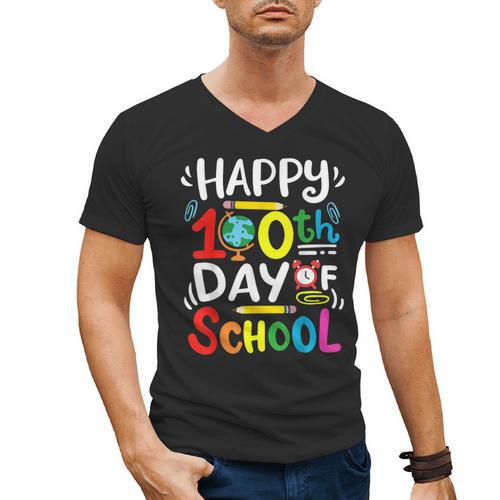 Happy 100th Day Of School 100 Days Of School Teacher Student Men's V-Neck T-Shirt - teacherstshirts.com