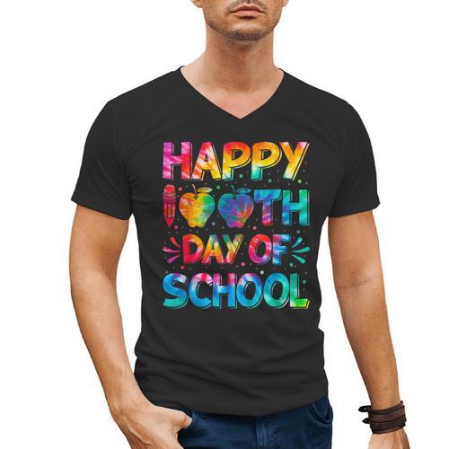 Happy 100th Day Of School Teacher Student 100 Days Tie Dye Men Women Kids Men's V-Neck T-Shirt - teacherstshirts.com