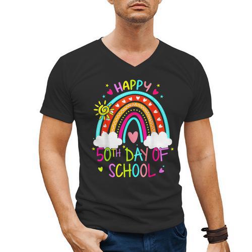 Happy 50th Days Of School Rainbow Teacher 50 Days Smarter Men's V-Neck T-Shirt - teacherstshirts.com AU