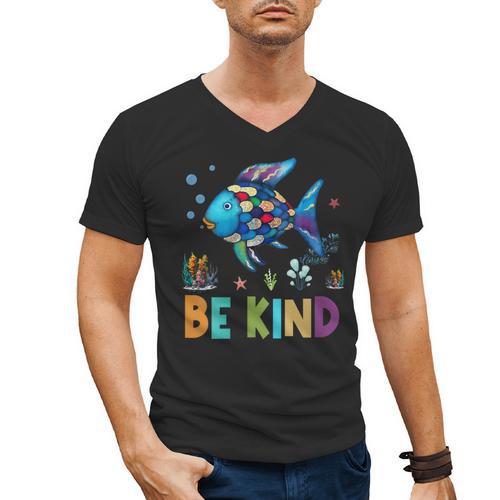 Happy First Day Of School Fish Rainbows Teacher Be Kind Men's V-Neck T-Shirt - teacherstshirts.com