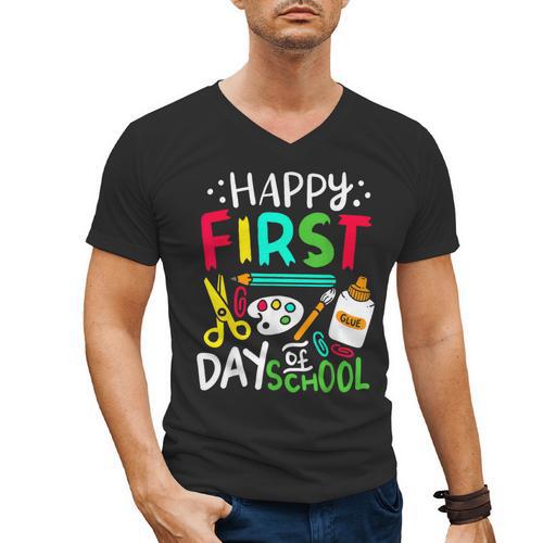 Happy First Day Of School Teacher Back To School Student Men's V-Neck T-Shirt - teacherstshirts.com UK